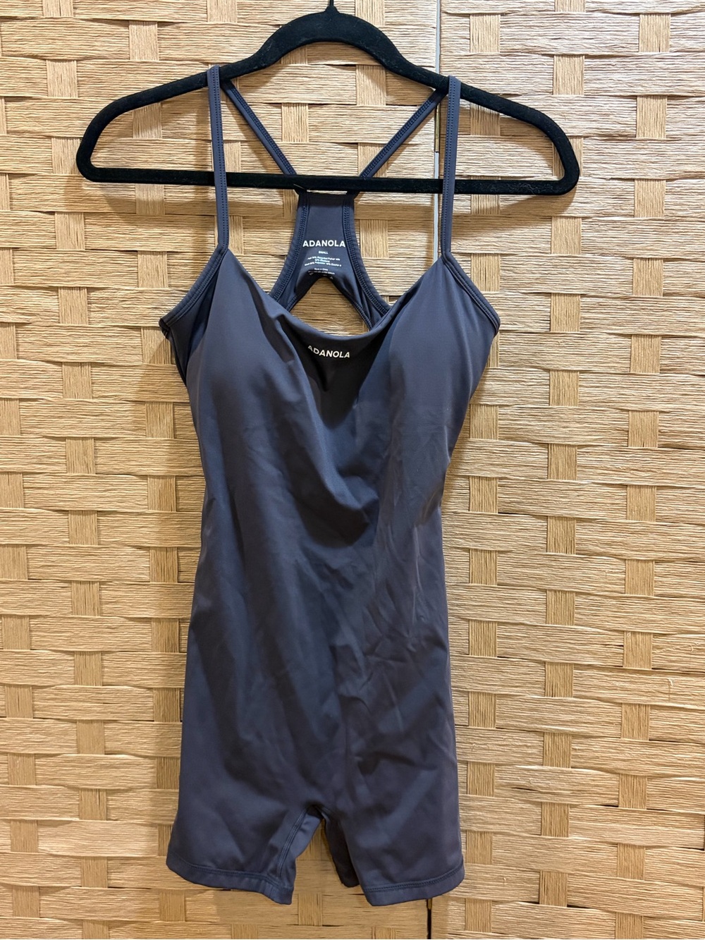 Adanola Women's Charcoal Blue One-Piece Swim Romper in Dark Gray